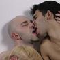 Two studs licking a bald studs cock