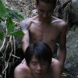 Cute Asian boys and white guy with huge cock in the forest