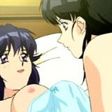 Two sexy anime lesbians embracing each other in bed