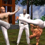 Gay Kung-fu teacher makes his students kneeling on the grass & sucking his hard dick