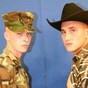 A cowboy and a soldier posing naked in front of mirrors