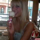 Jana shows off her oral skills with her ice cream cone