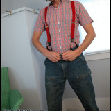 Cute country bumpkin boy in suspenders