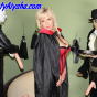 Hot blonde has a little fun shooting a Halloween video.