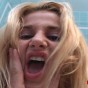 Blonde chick banged hard in the mouth and her cunt in the toilet