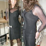Gorgeous crossdresser wearing black nylons and matching dress