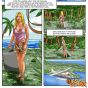 Excited blonde comics babe having sex with a flower and peeing in the forest