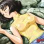 Hot brunette hentai seductress massaging her massive tits in the waterfall