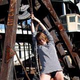 Horny girl in striped vest punished on a ship