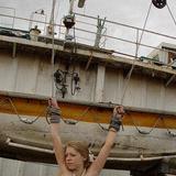Hot Russian blonde tied and spread up naked on a ship