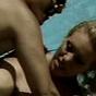 Busty blonde babe in mad threesome orgy play by the pool